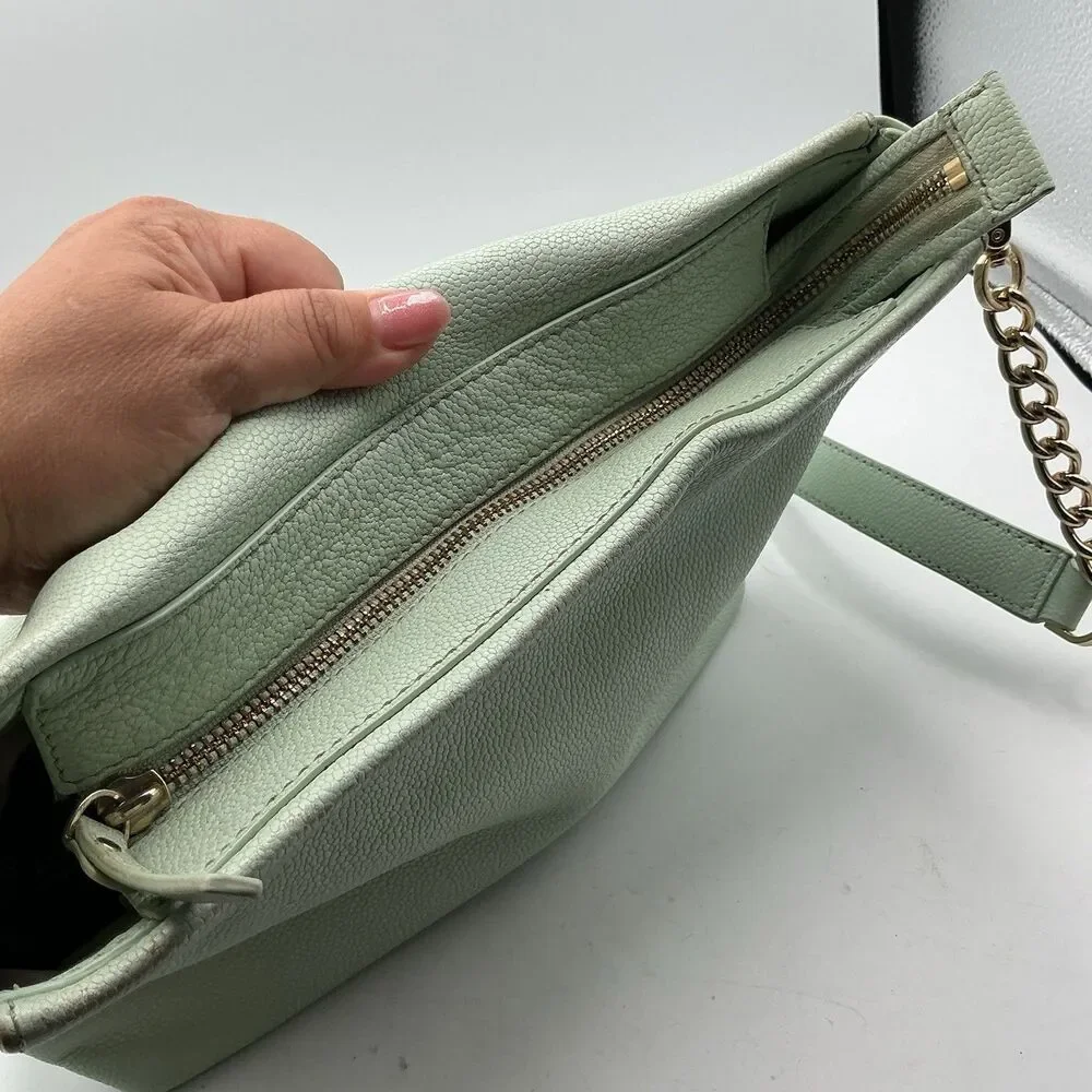 Kate Spade Mint Green Pebbled Leather Shoulder Crossbody Bag Chain Strap